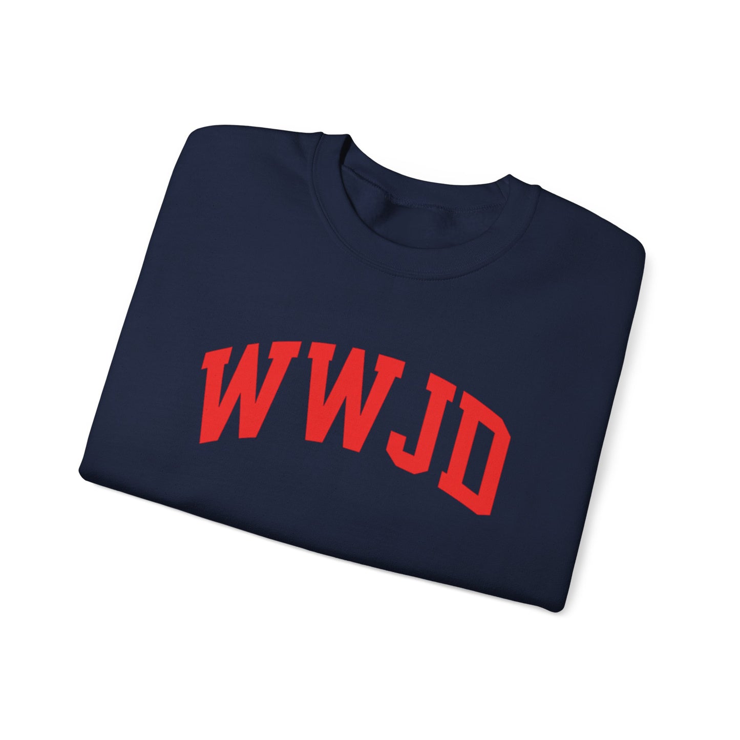 WWJD Crewneck Sweatshirt — Classic Red Lettering Christian Faith Pullover