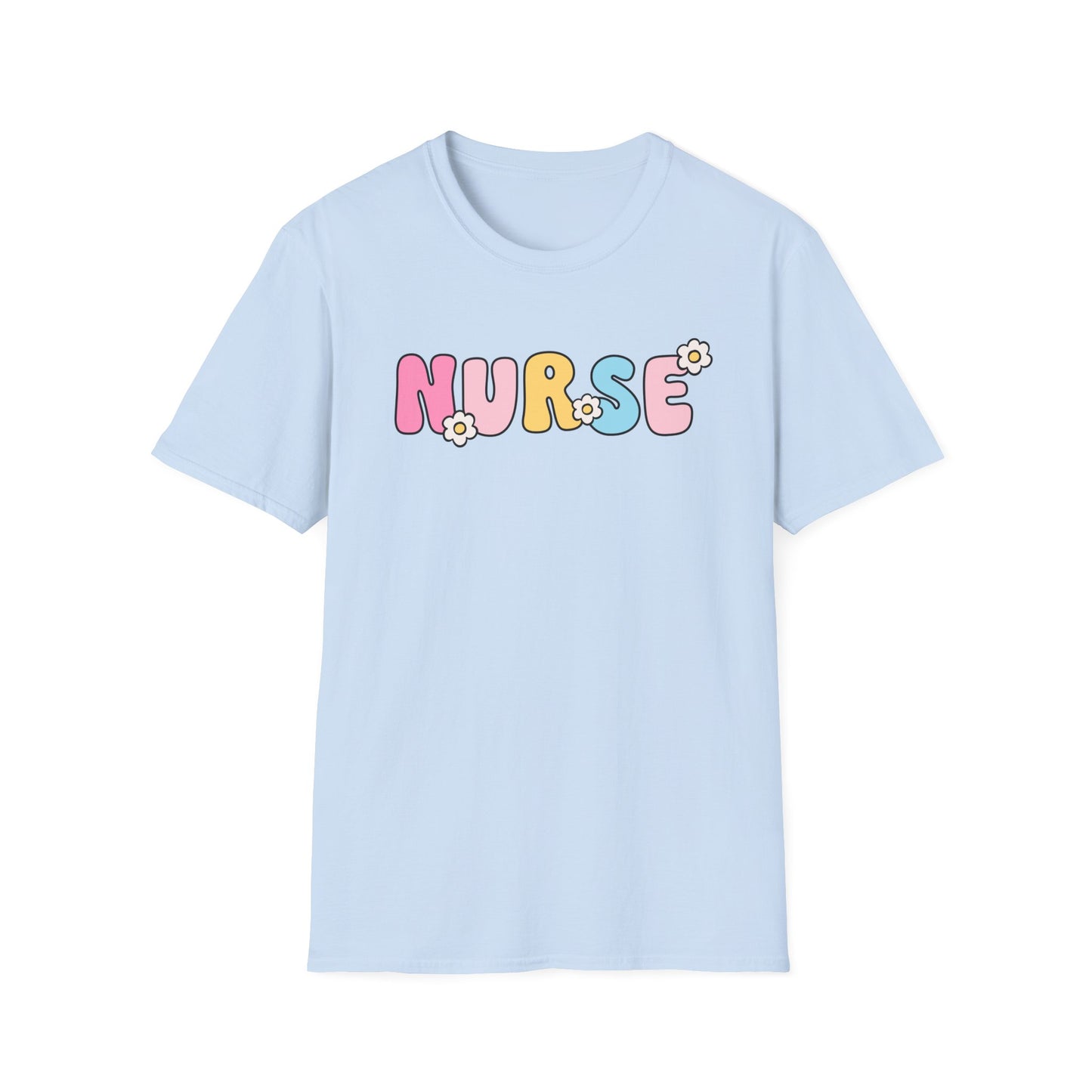 Nurse Daisy Retro Bubble Letter T-Shirt — Cute Pastel Floral Nursing Tee