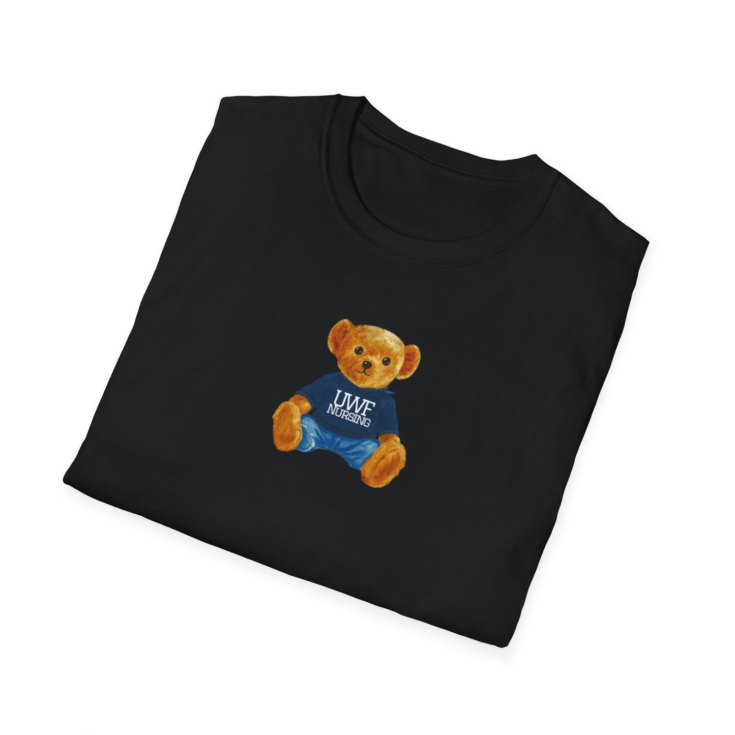 Teddy Bear Graphic T-Shirt — Cute Bear Wearing 'UWF NURSING' Sweater