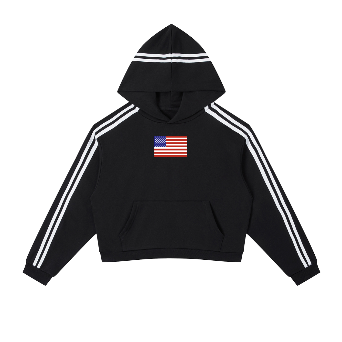 USA Flag Contrast Side Stripe Cropped Hoodie