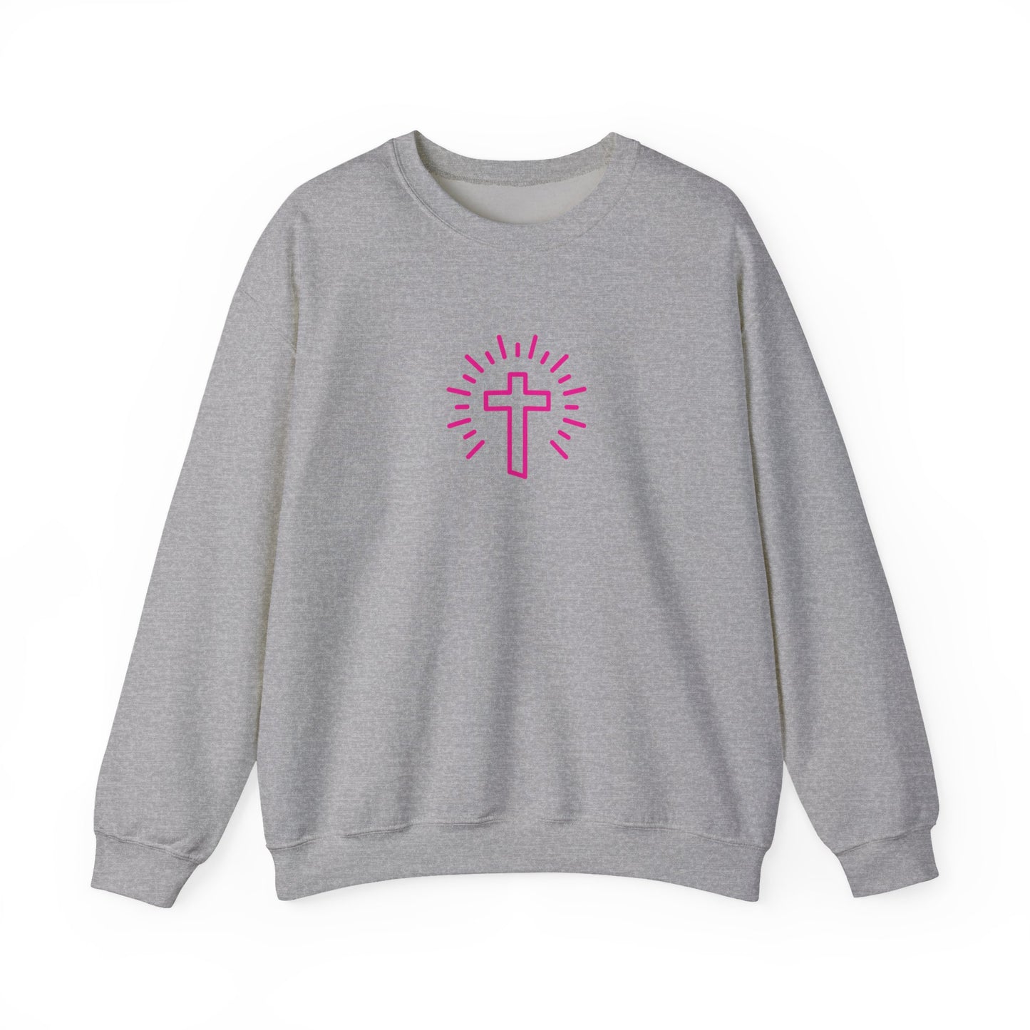 Christian Cross Crewneck Sweatshirt — Pink Radiant Faith Graphic