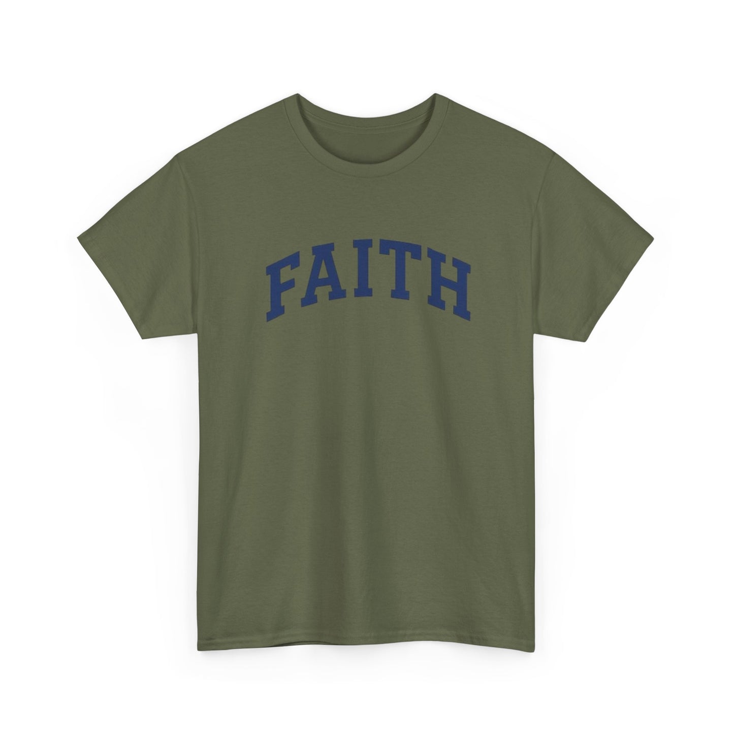 Faith Graphic Tee — Simple Navy Arch Lettering Christian T‑Shirt