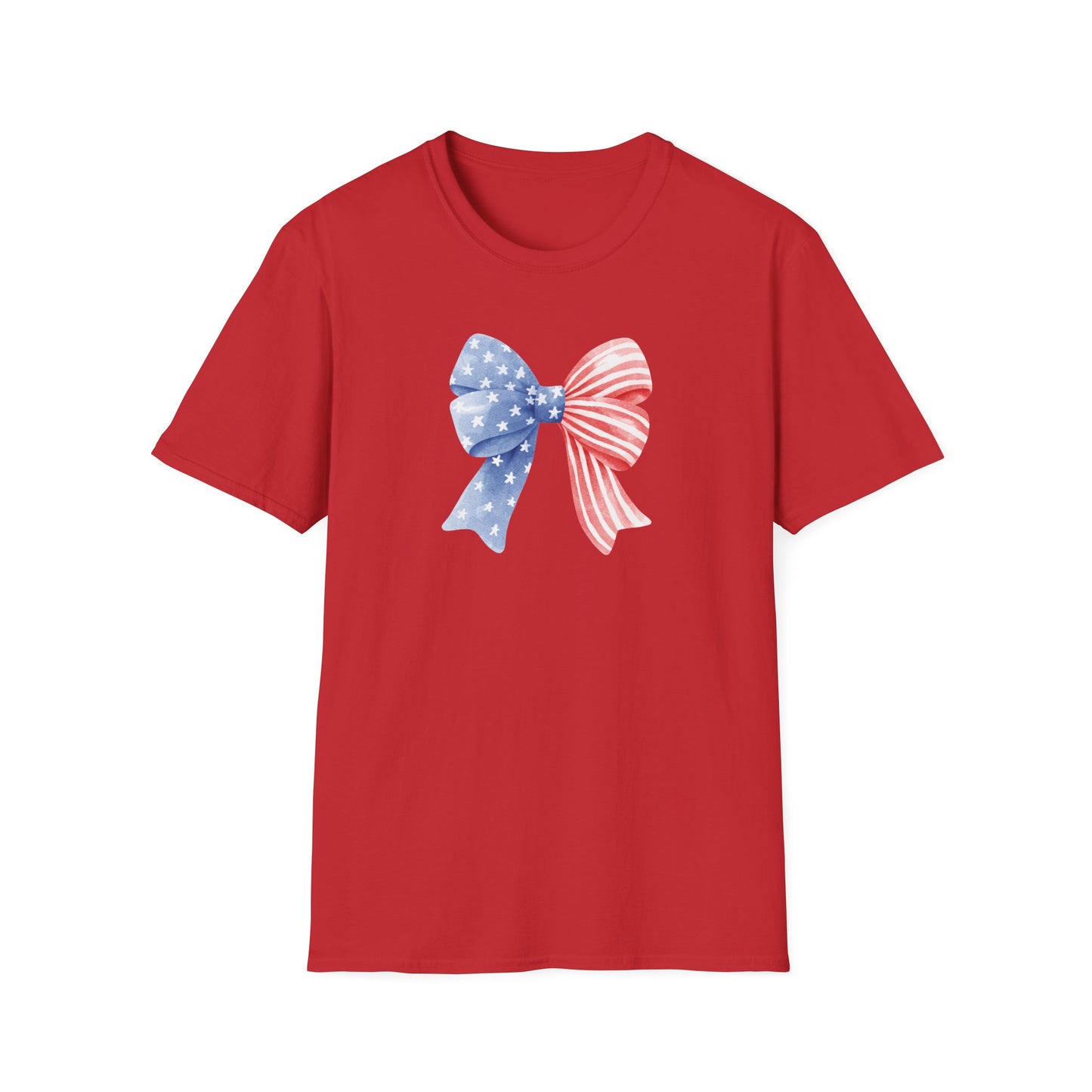 Patriotic USA Flag Bow T-Shirt — Red White Blue 4th of July Tee