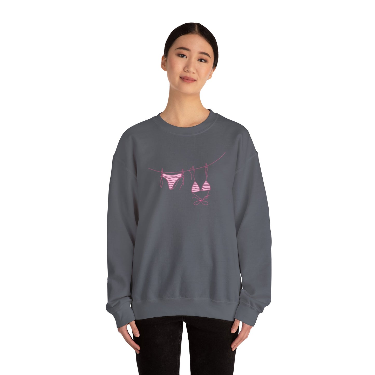 Bikini Line Graphic Crew Neck – Pink Swimsuit Clothesline Sweatshirt