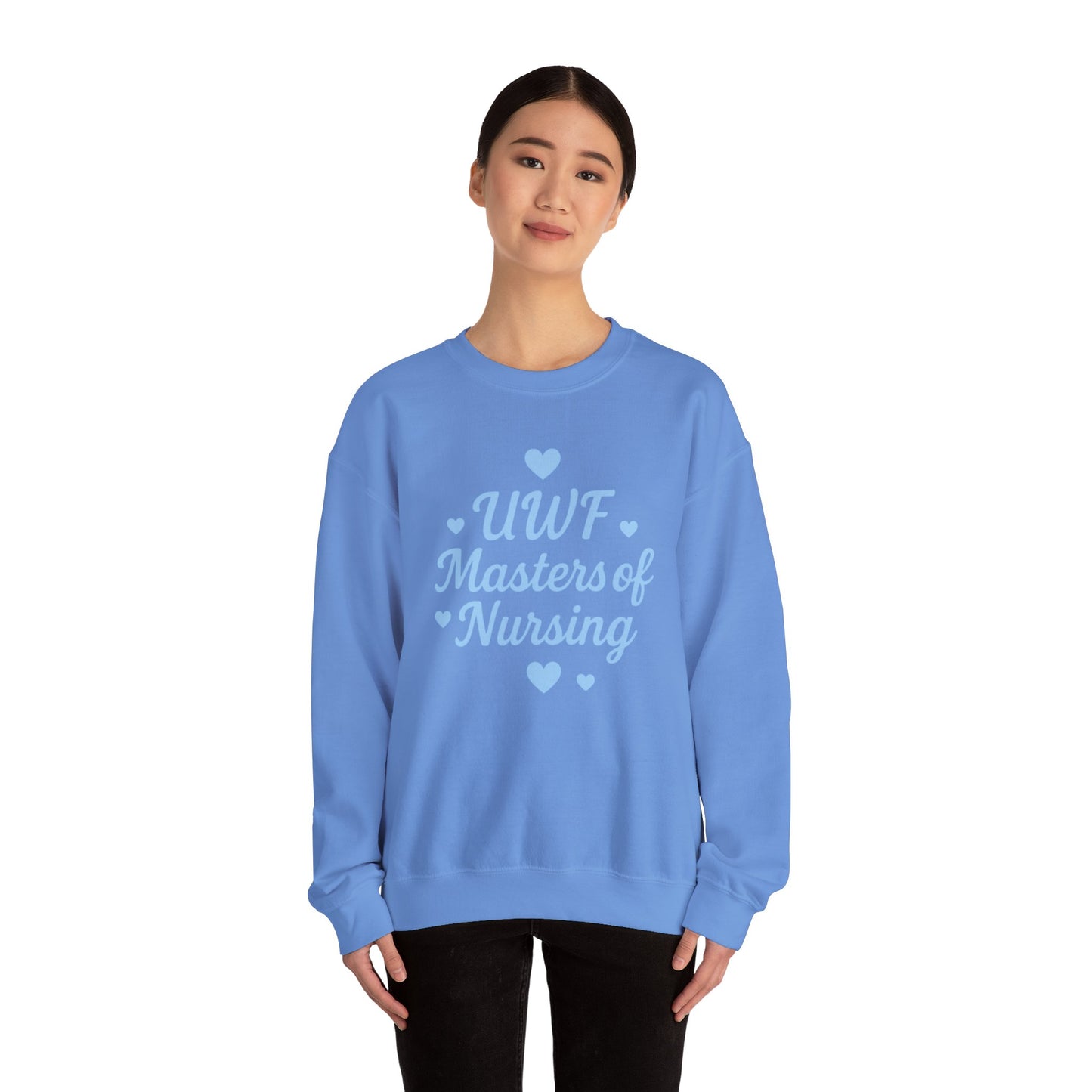UWF Masters of Nursing Crew neck — Light Blue Heart Nursing School Sweatshirt