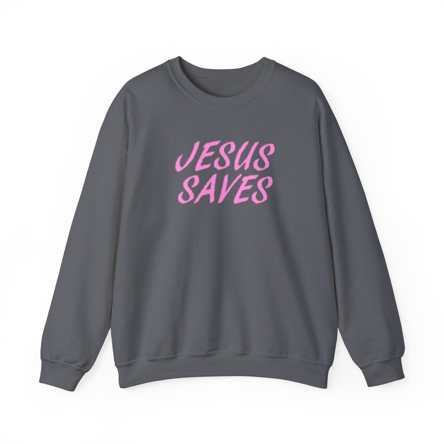 Jesus Saves Pink Script Crew neck — Christian Faith Graphic Tee