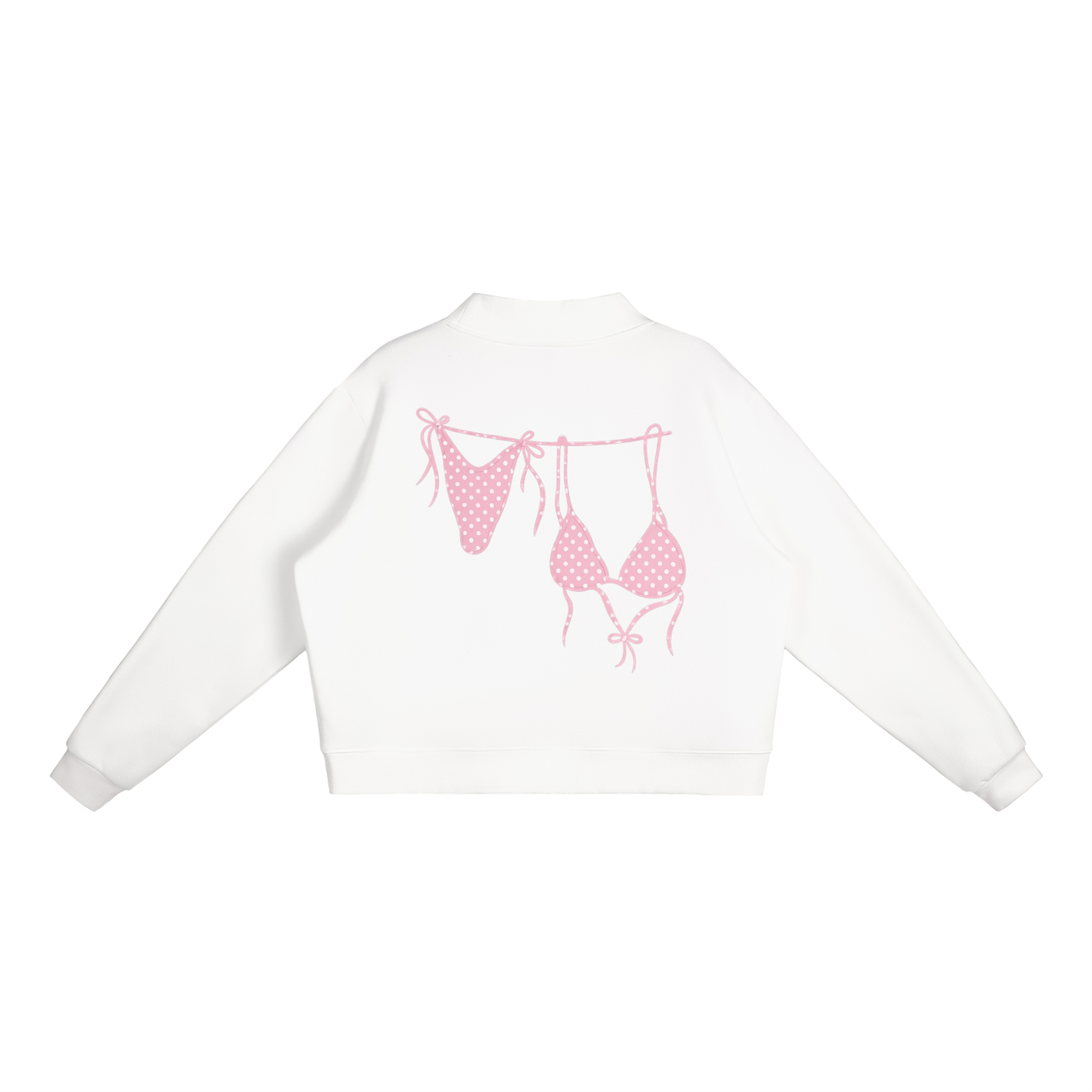 Pink Bikini Logo Essential Fleece Mock-Neck Crew Sweatshirt
