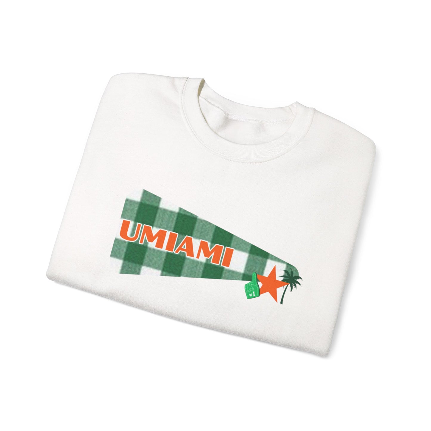 University Pennant Crewneck Sweatshirt – "UMIAMI" Green Plaid Vintage Pennant Design