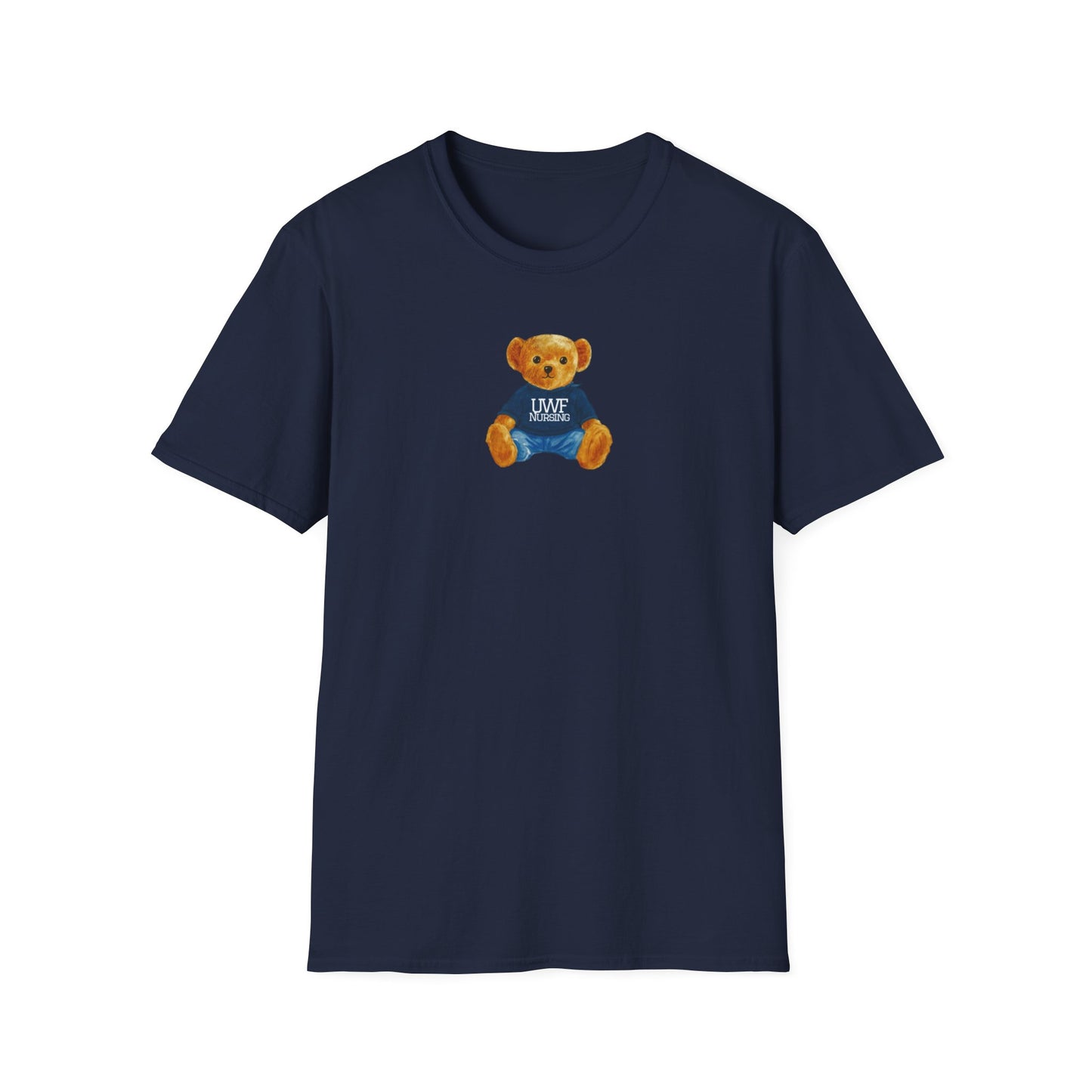 Teddy Bear Graphic T-Shirt — Cute Bear Wearing 'UWF NURSING' Sweater
