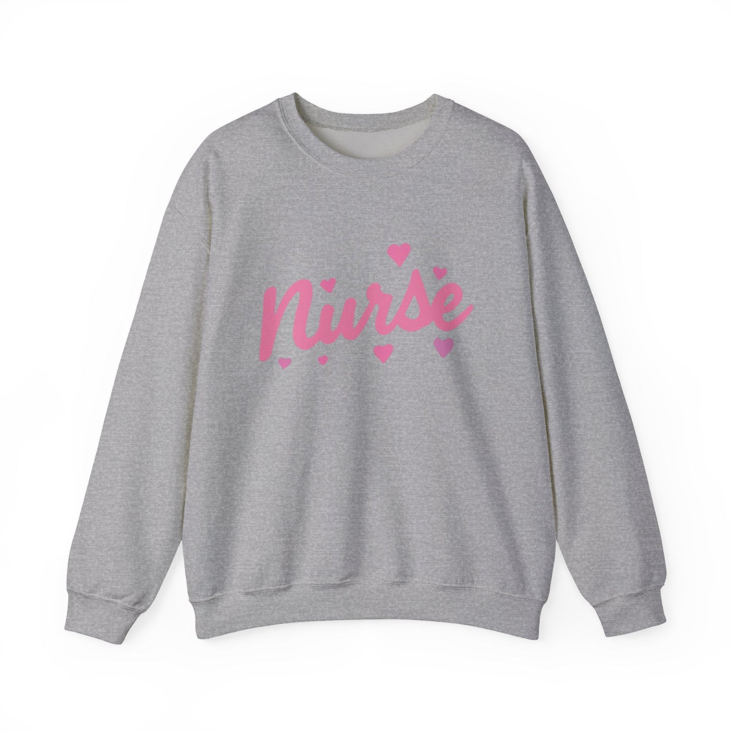 Nurse Crewneck Sweatshirt — Pink Script with Hearts, Cute Gift for Nurses