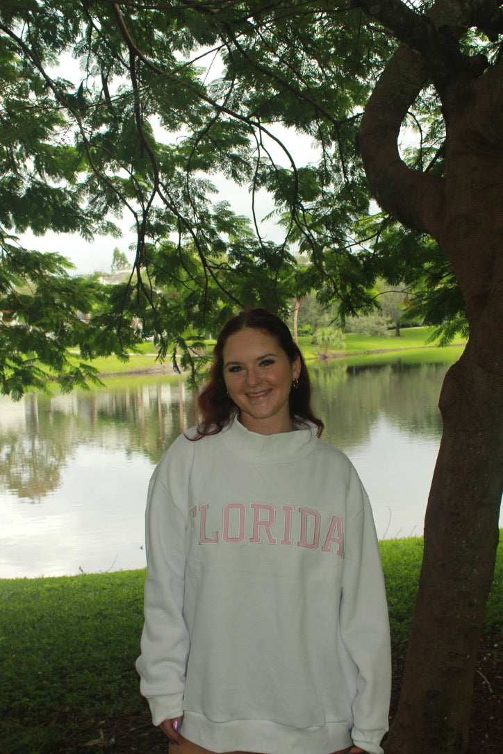 FLORIDA WHITE AND PINK MOCK NECK