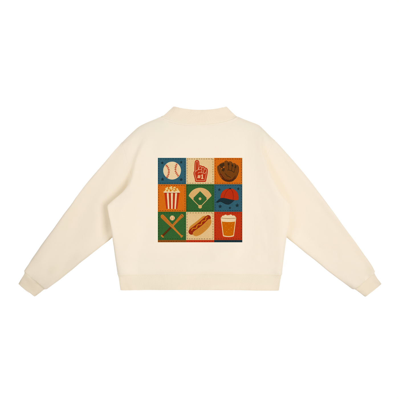 Ballgame Script with Patchwork Essential Fleece Mock-Neck Crew Sweatshirt