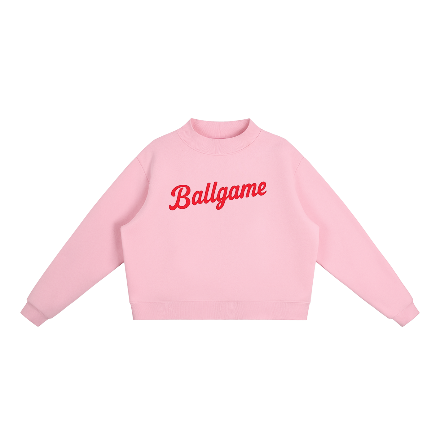 Ballgame Script with Patchwork Essential Fleece Mock-Neck Crew Sweatshirt