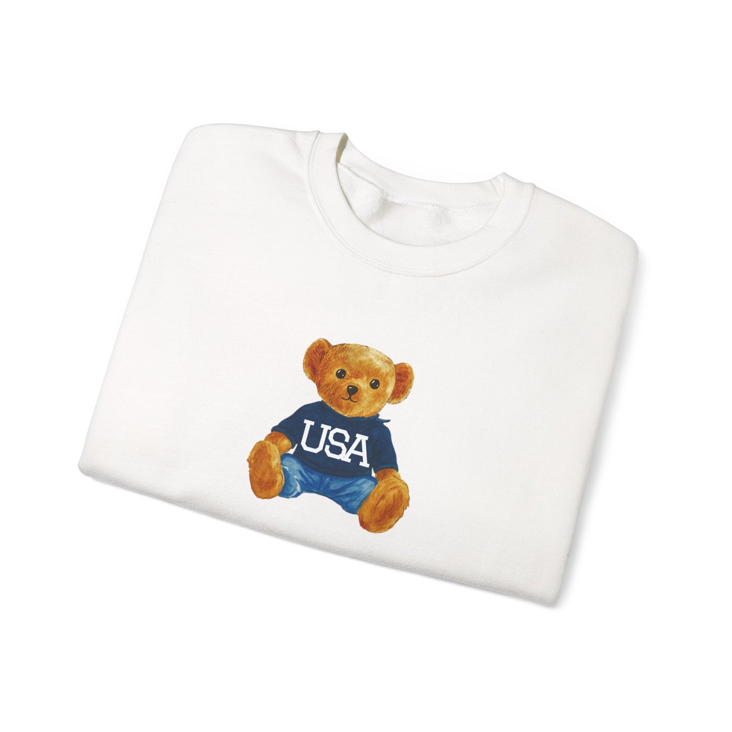 USA Teddy Bear Crewneck Sweatshirt — Cute Patriotic Bear Pullover