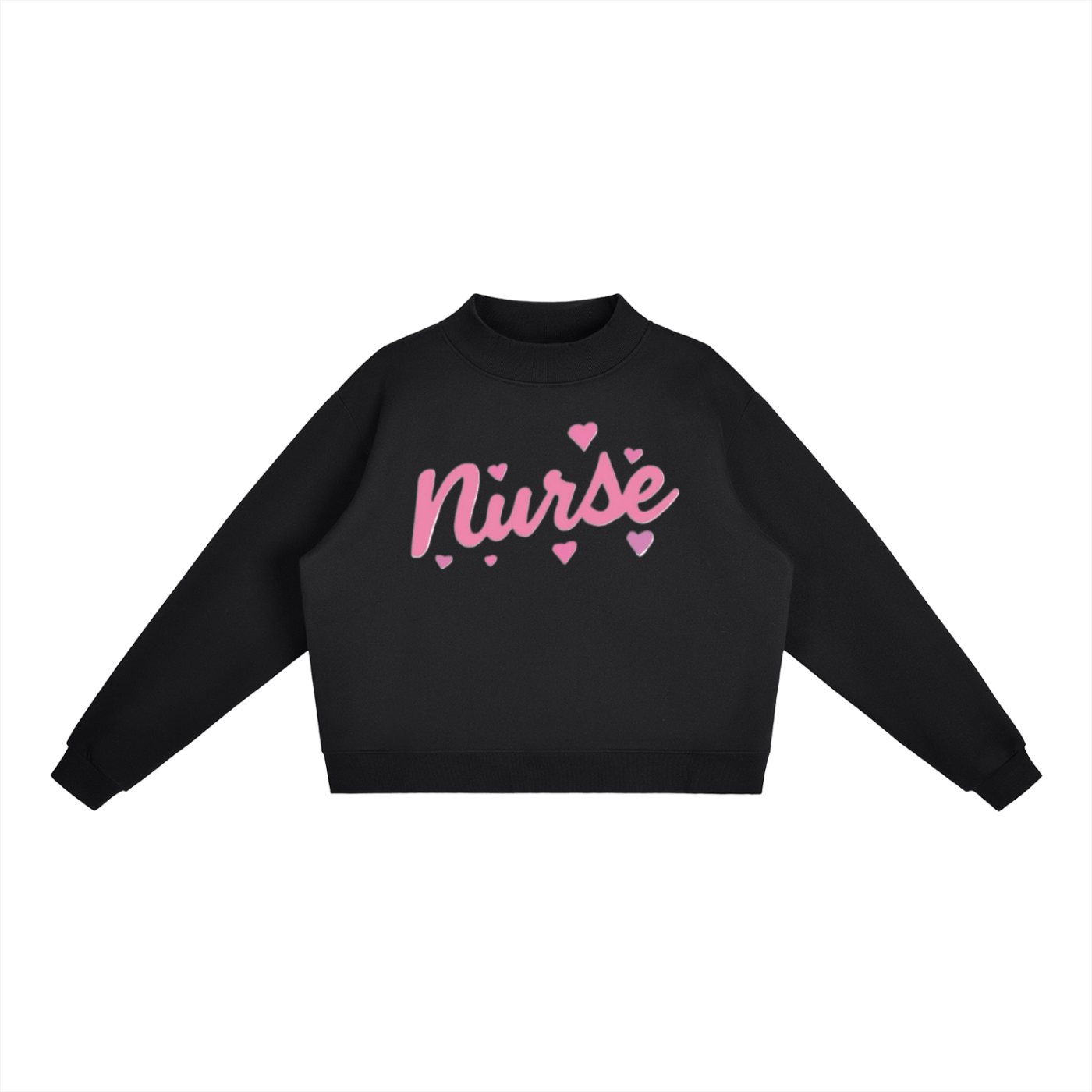 Nurse Script Print Essential Fleece Mock-Neck Crew Sweatshirt