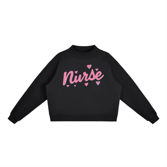 Nurse Script Print Essential Fleece Mock-Neck Crew Sweatshirt