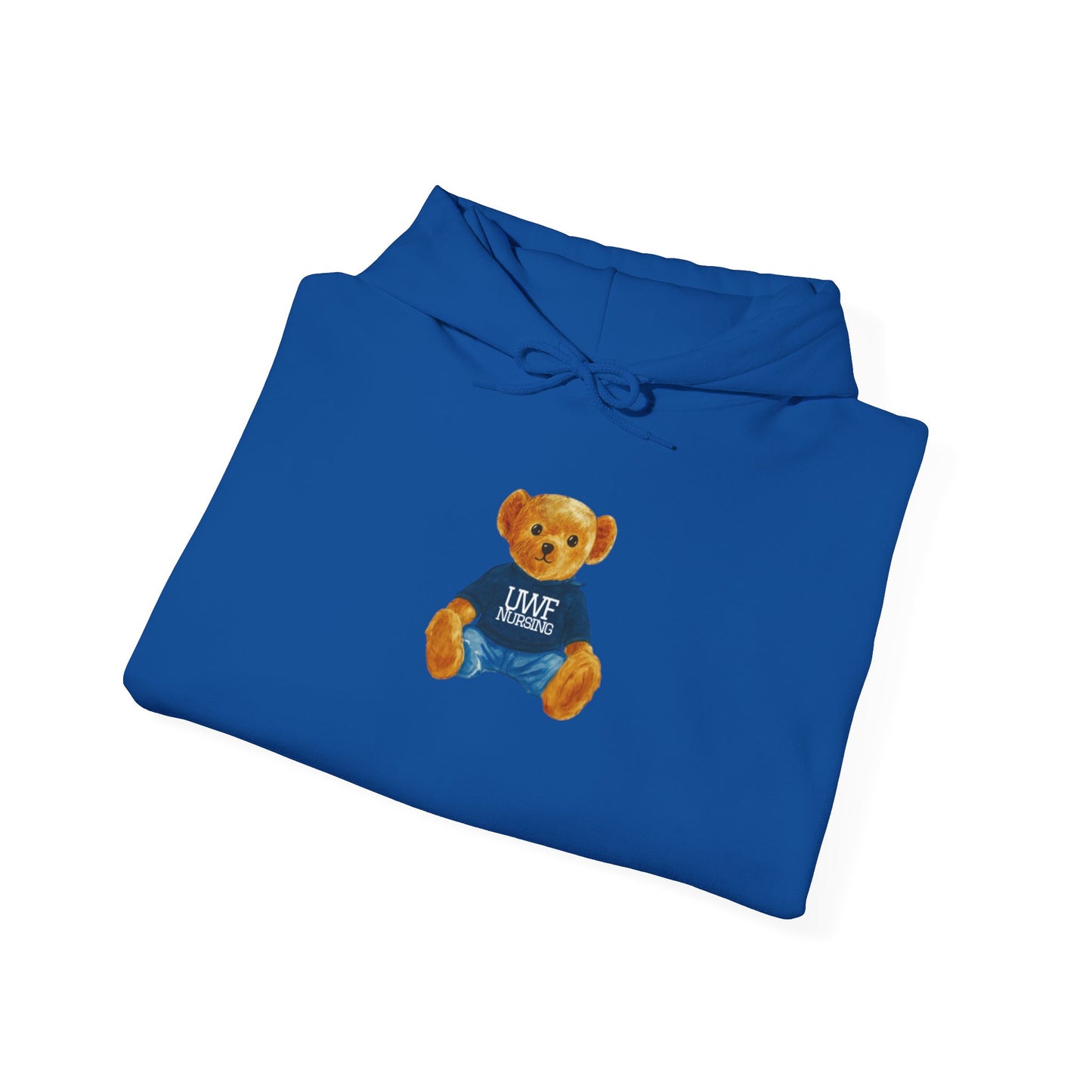 Teddy Bear Graphic Hoodie — Cute Bear Wearing 'UWF NURSING' Sweater