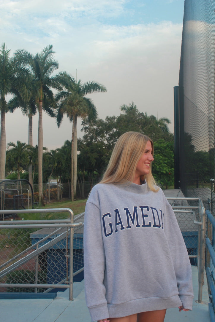 GAMEDAY Classic Grey and Navy Embroidered Mock Neck