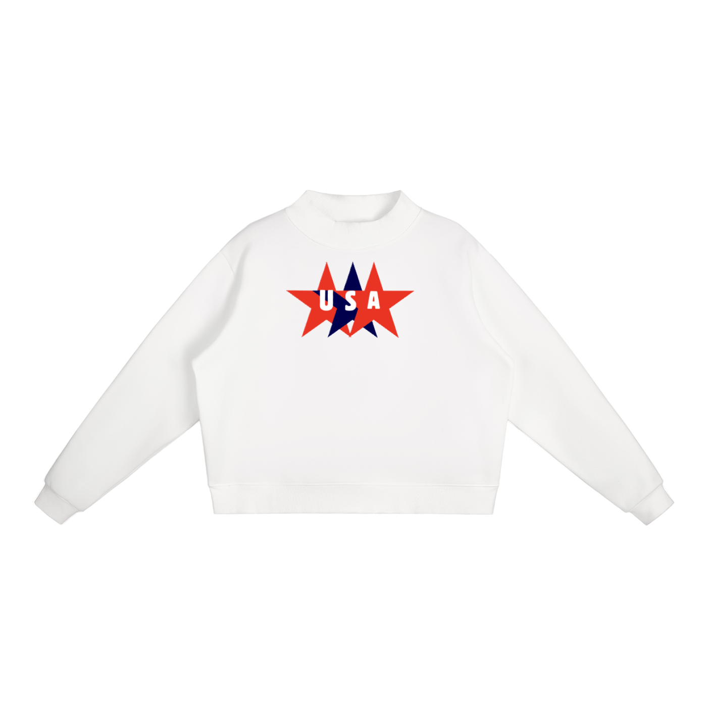 USA Star Essential Fleece Mock-Neck Crew Sweatshirt