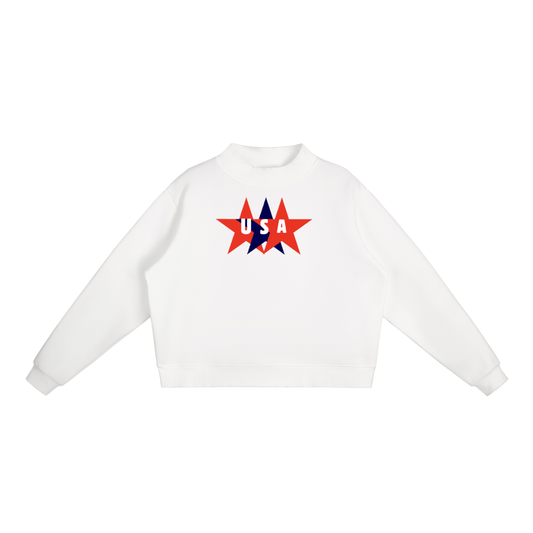 USA Star Essential Fleece Mock-Neck Crew Sweatshirt