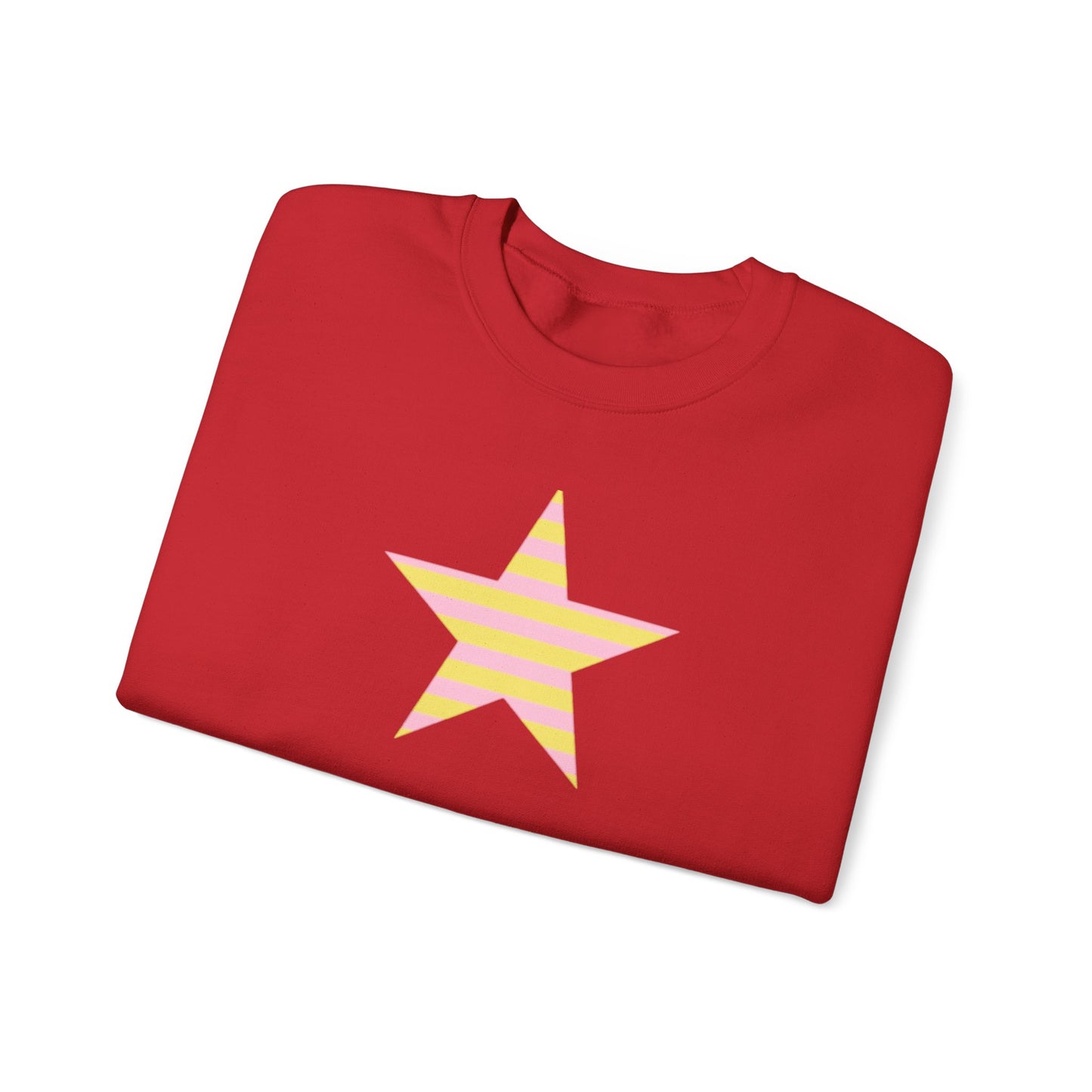Star Stripe Crewneck — Pastel Pink & Yellow Graphic Sweatshirt