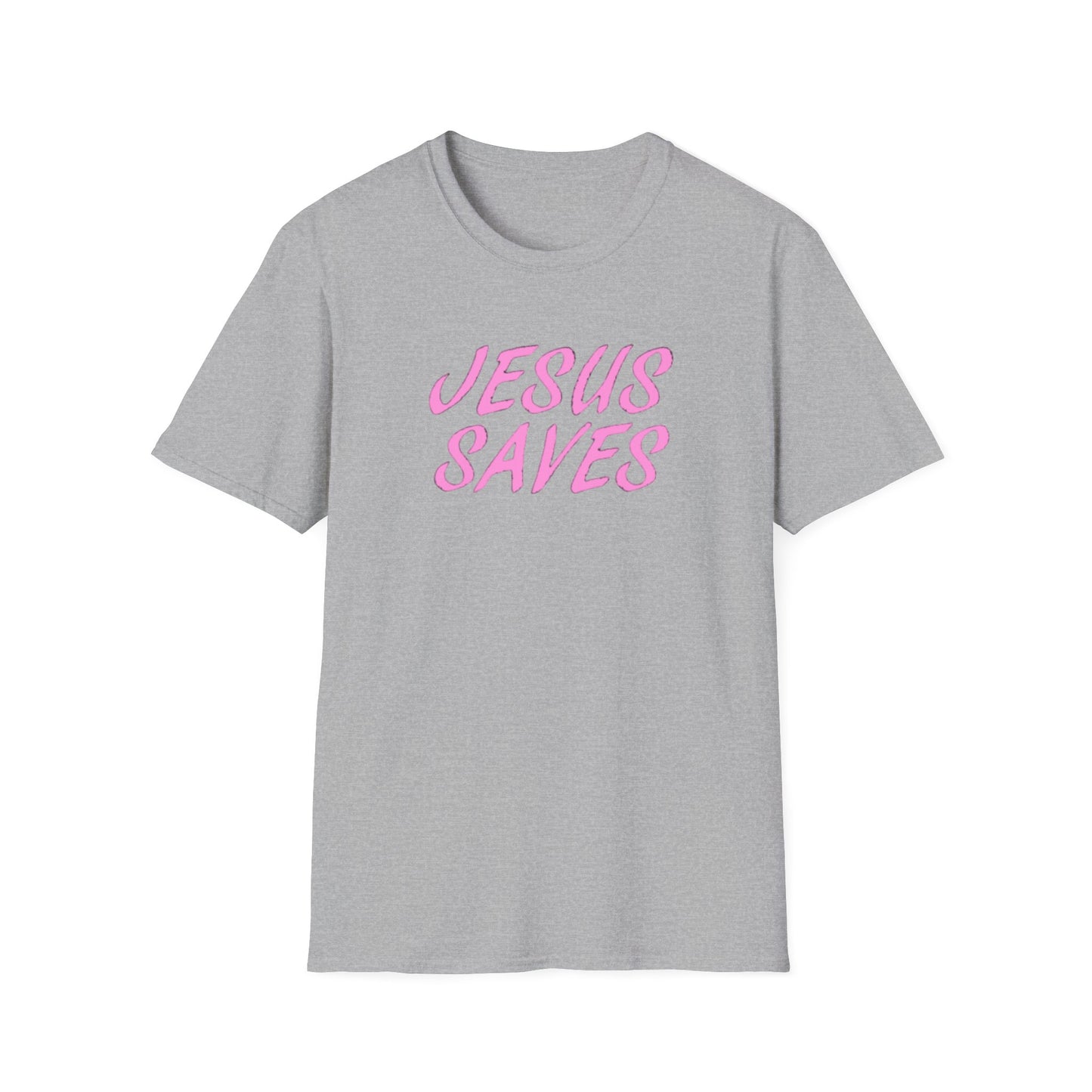 Jesus Saves Pink Script T-Shirt — Christian Faith Graphic Tee