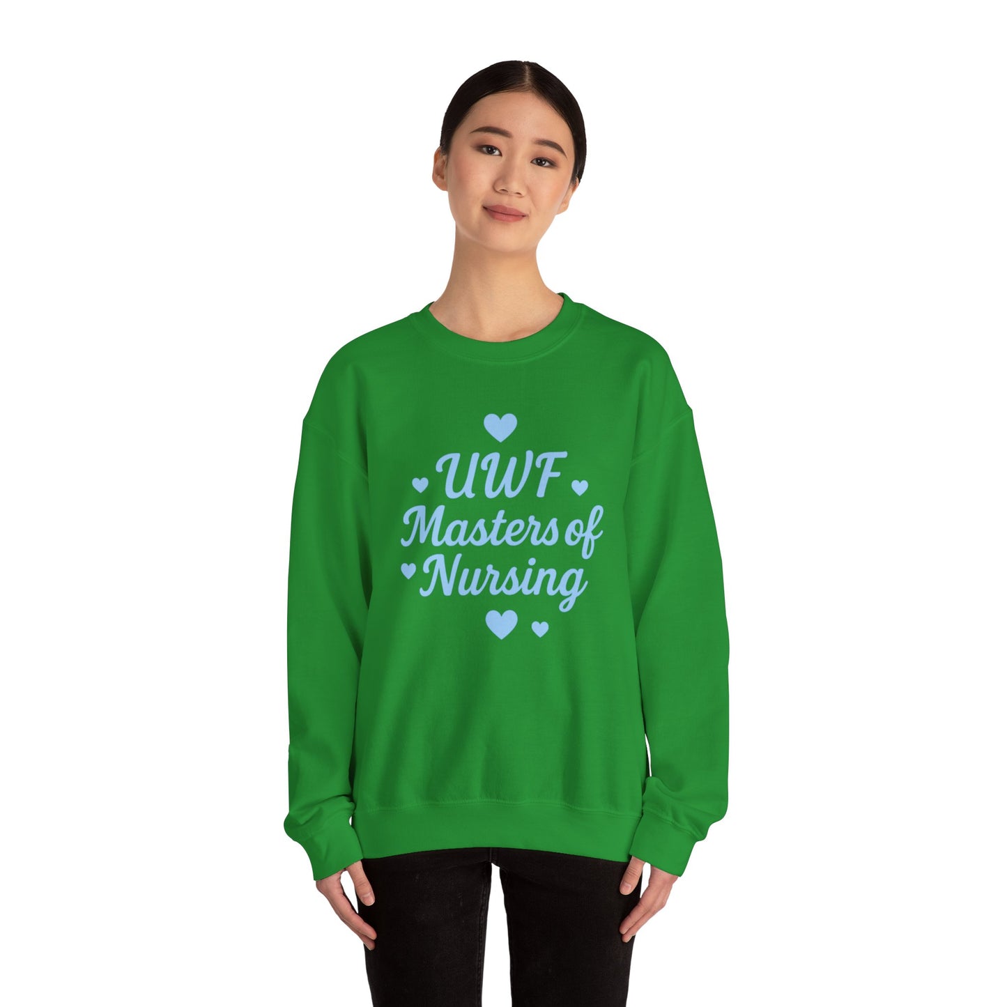 UWF Masters of Nursing Crew neck — Light Blue Heart Nursing School Sweatshirt