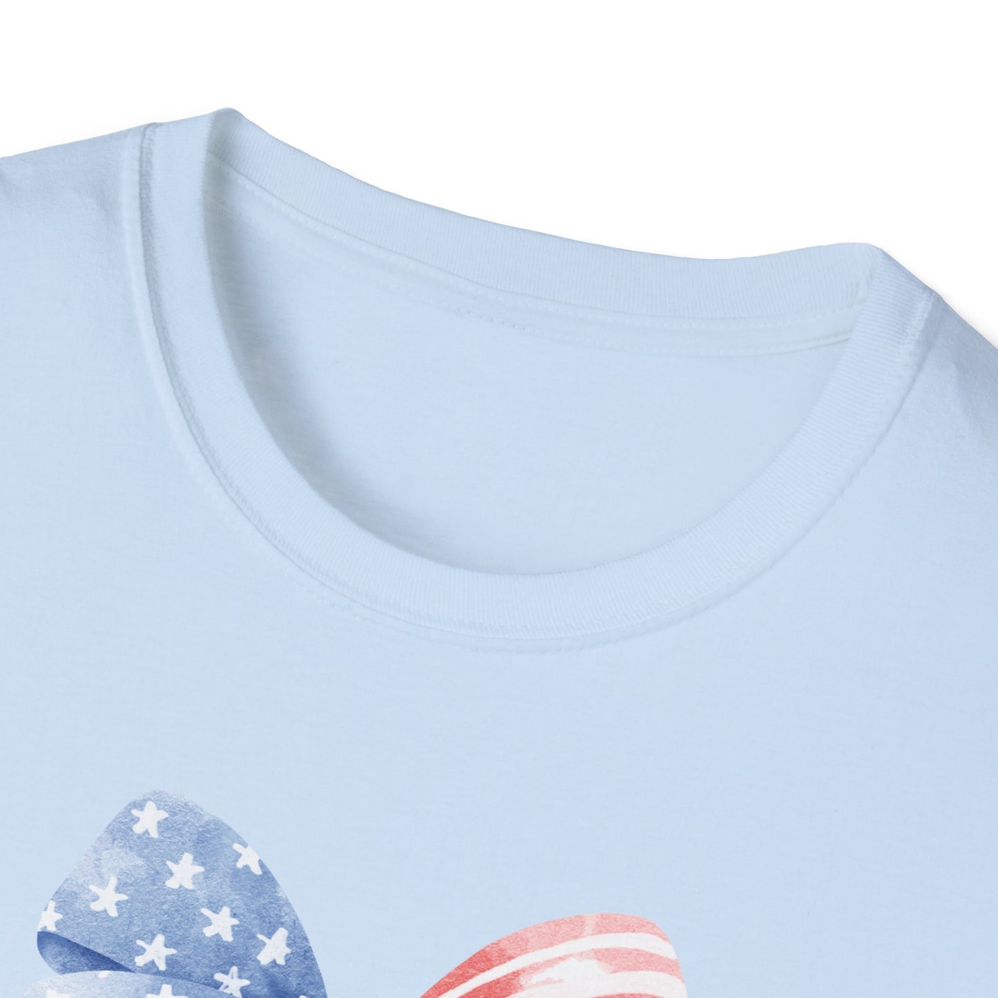 Patriotic USA Flag Bow T-Shirt — Red White Blue 4th of July Tee