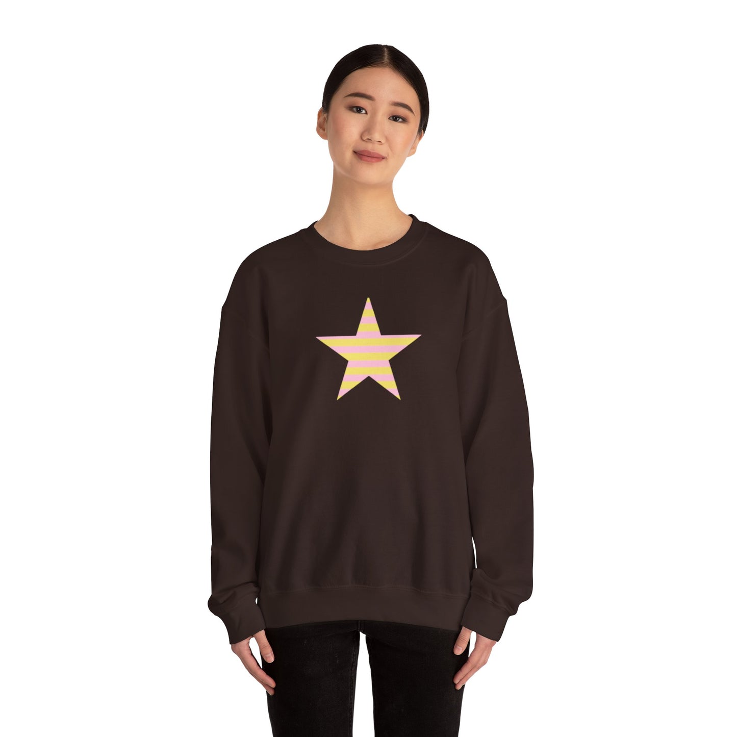 Star Stripe Crewneck — Pastel Pink & Yellow Graphic Sweatshirt
