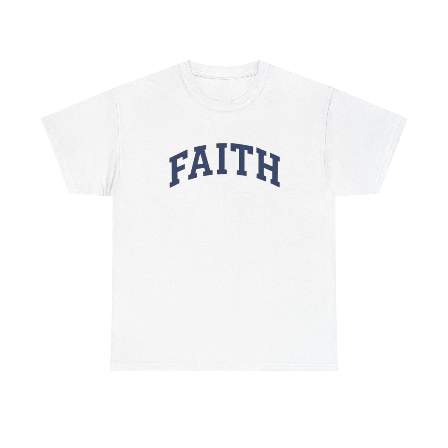 Faith Graphic Tee — Simple Navy Arch Lettering Christian T‑Shirt