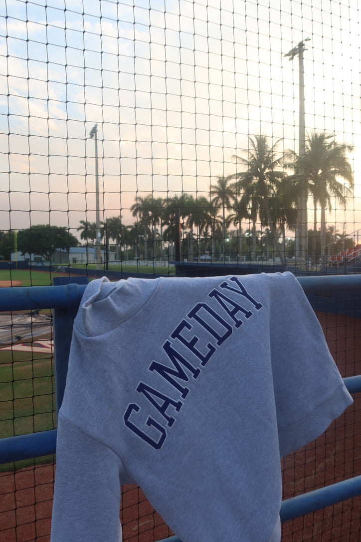 GAMEDAY Classic Grey and Navy Embroidered Mock Neck