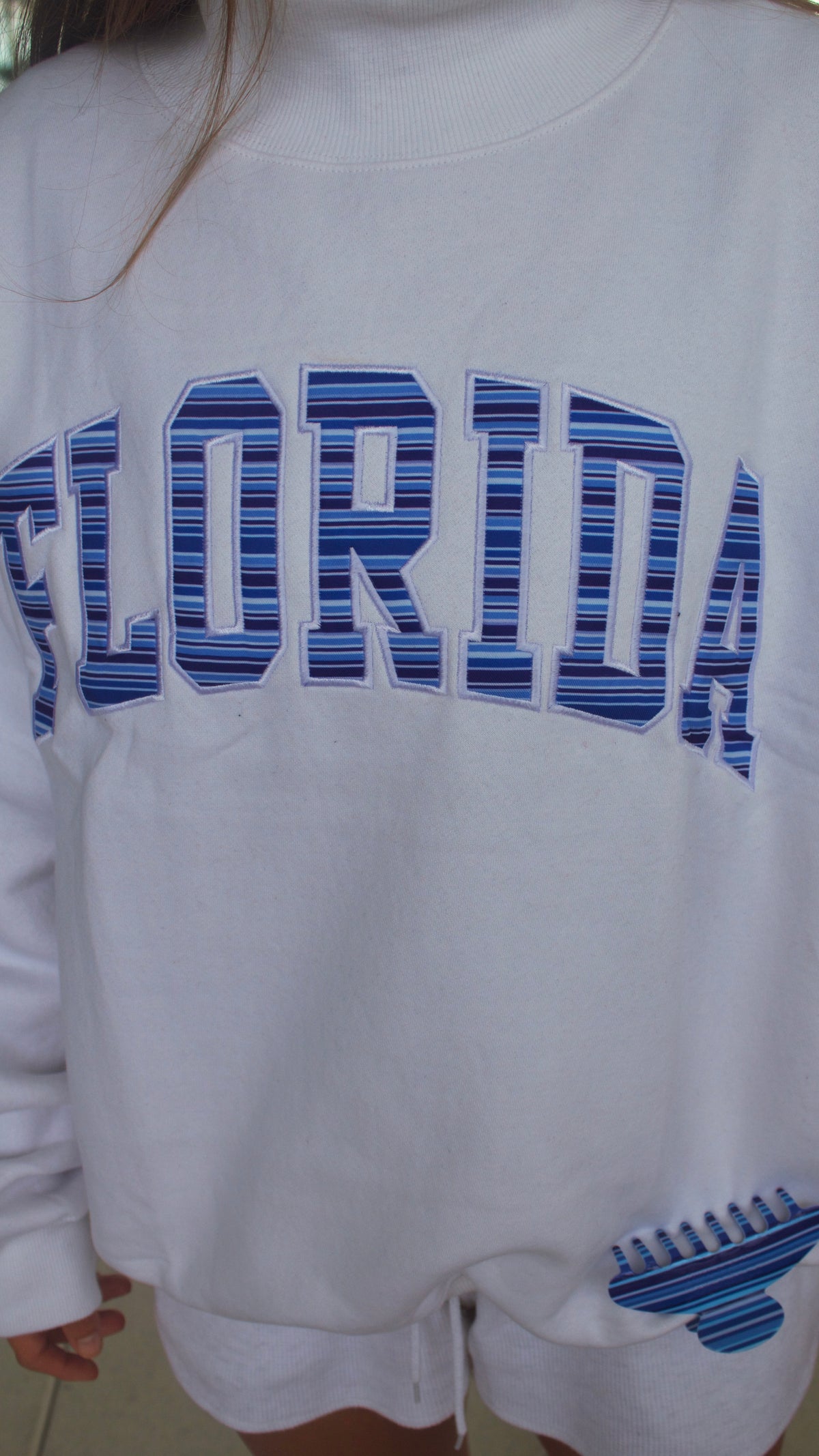 Florida mockneck- white with birthday stripes