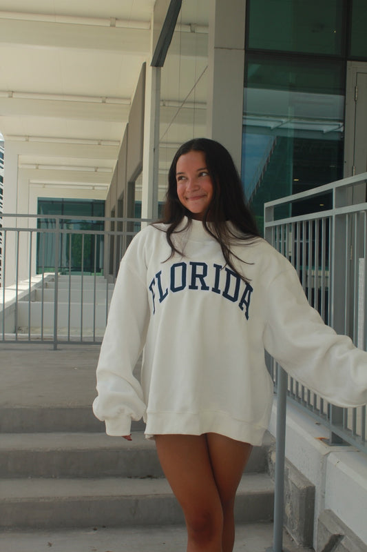 FLORIDA WHITE AND NAVY MOCK NECK- PREORDER