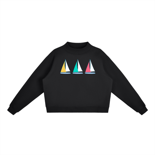 Sail Boat Essential Fleece Mock-Neck Crew Sweatshirt