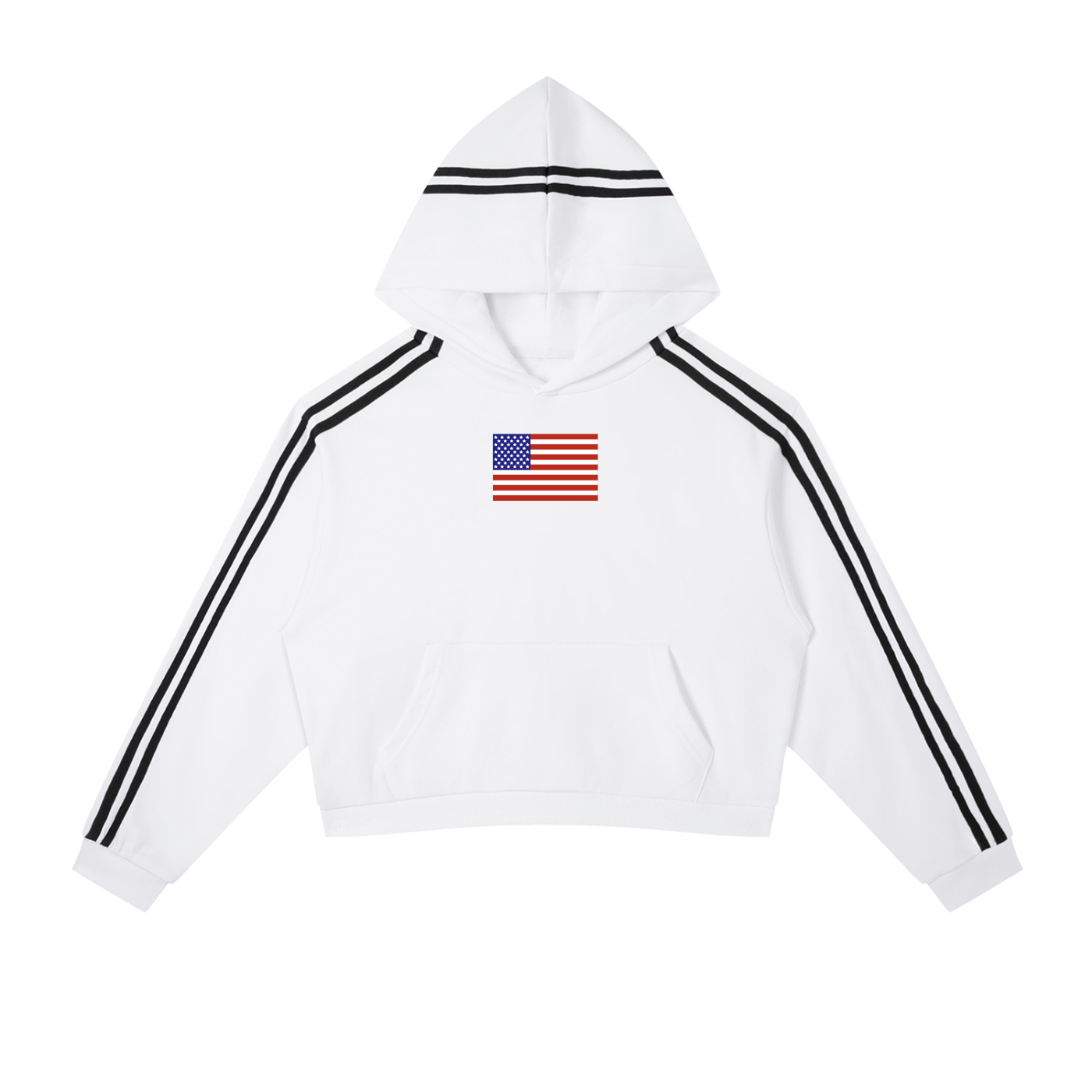 USA Flag Contrast Side Stripe Cropped Hoodie