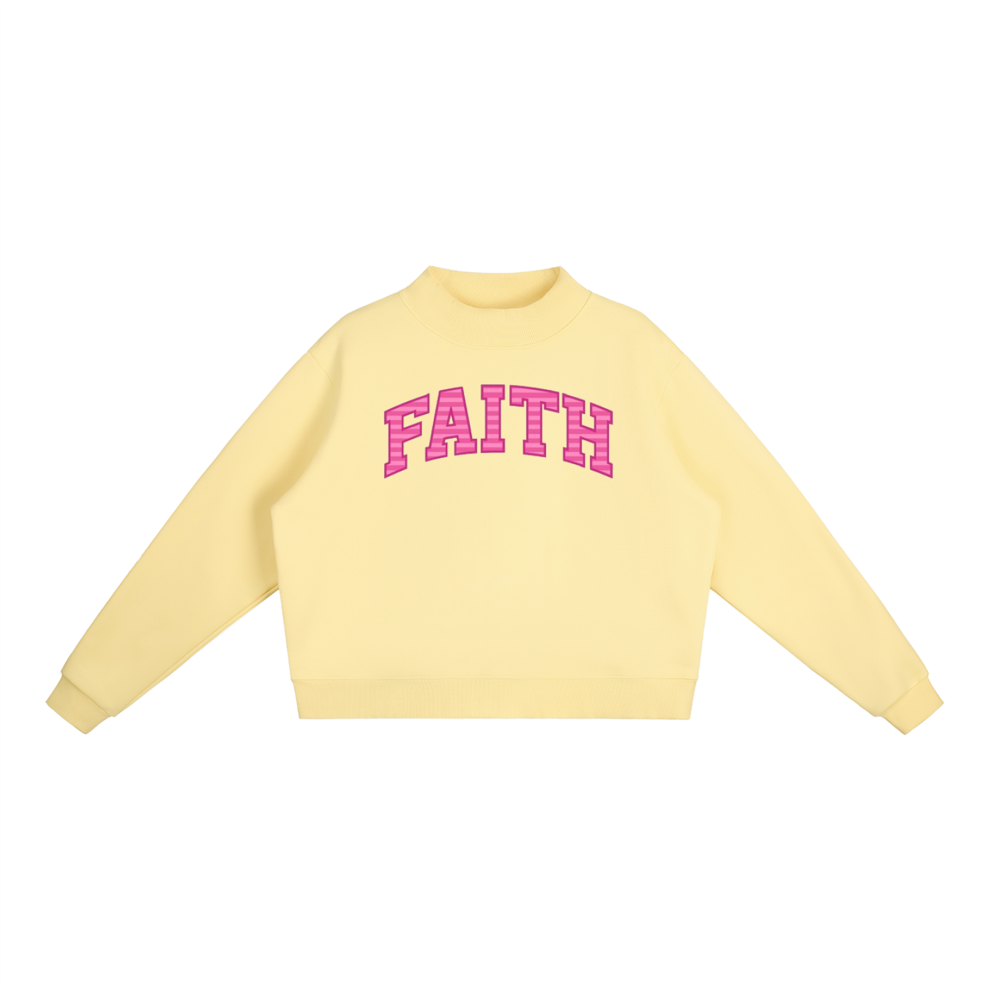 Faith Pink Stripes Essential Fleece Mock-Neck Crew Sweatshirt