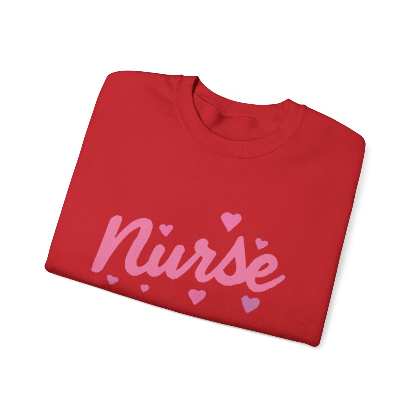 Nurse Crewneck Sweatshirt — Pink Script with Hearts, Cute Gift for Nurses