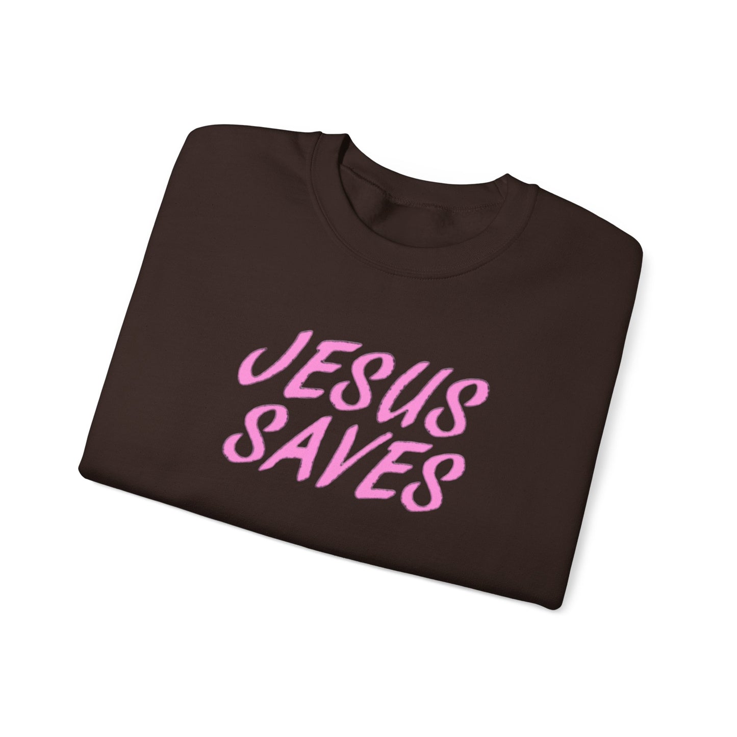 Jesus Saves Pink Script Crew neck — Christian Faith Graphic Tee