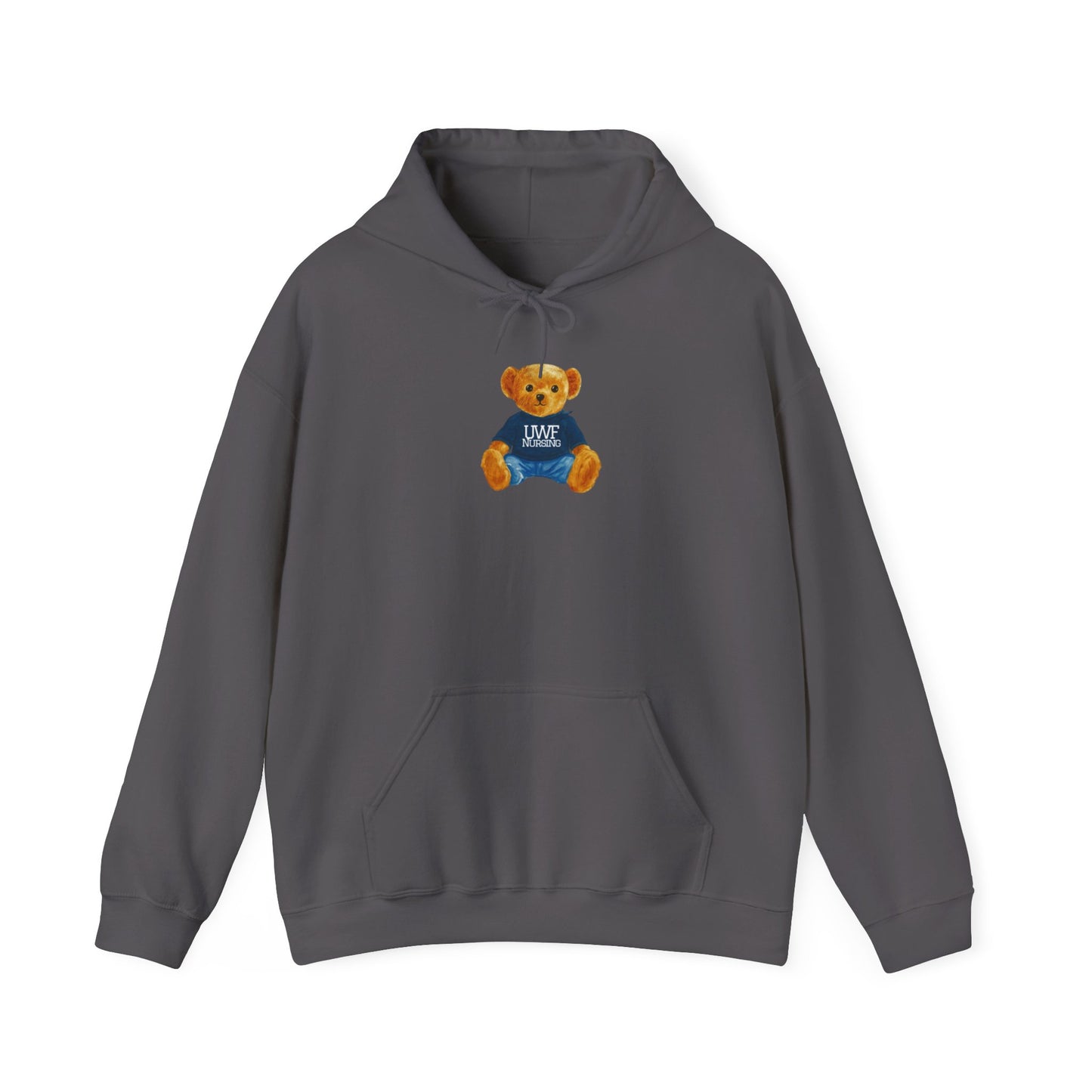 Teddy Bear Graphic Hoodie — Cute Bear Wearing 'UWF NURSING' Sweater