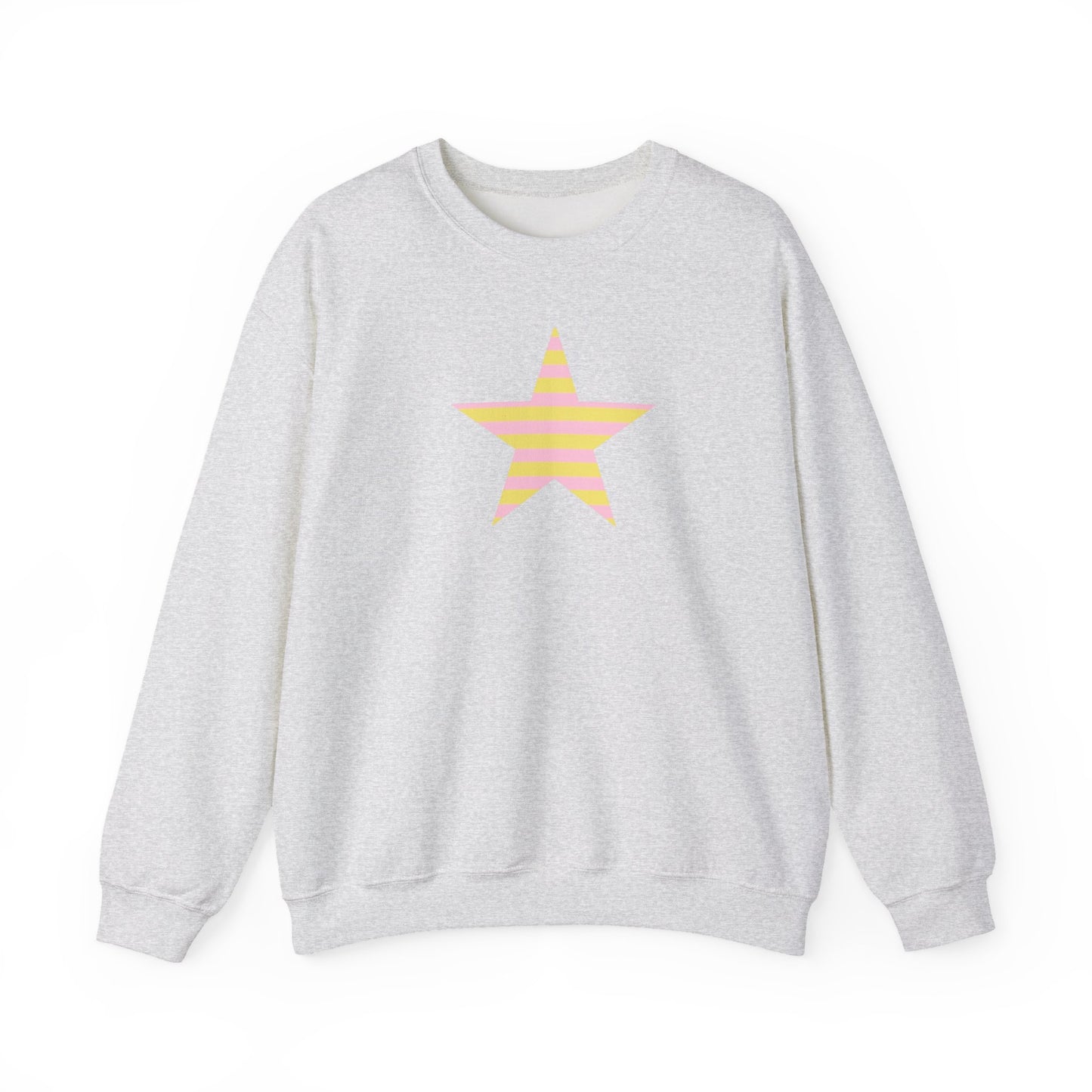 Star Stripe Crewneck — Pastel Pink & Yellow Graphic Sweatshirt