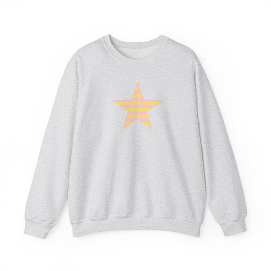 Star Stripe Crewneck — Pastel Pink & Yellow Graphic Sweatshirt