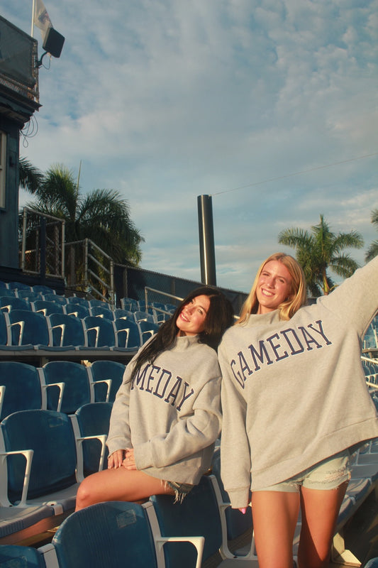 GAMEDAY Classic Grey and Navy Embroidered Mock Neck