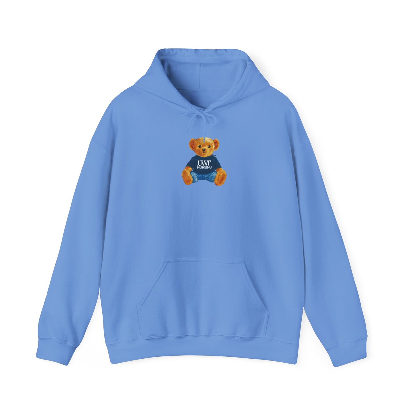 Teddy Bear Graphic Hoodie — Cute Bear Wearing 'UWF NURSING' Sweater