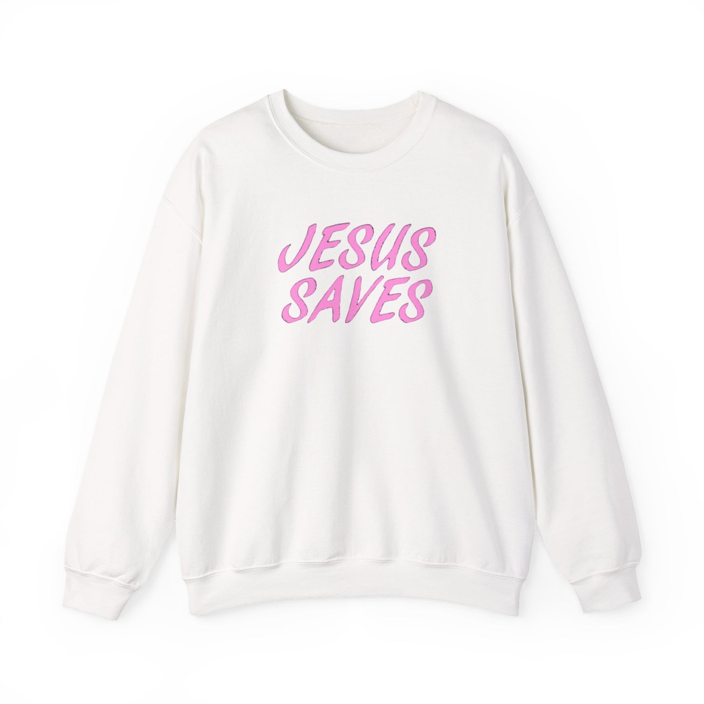 Jesus Saves Pink Script Crew neck — Christian Faith Graphic Tee