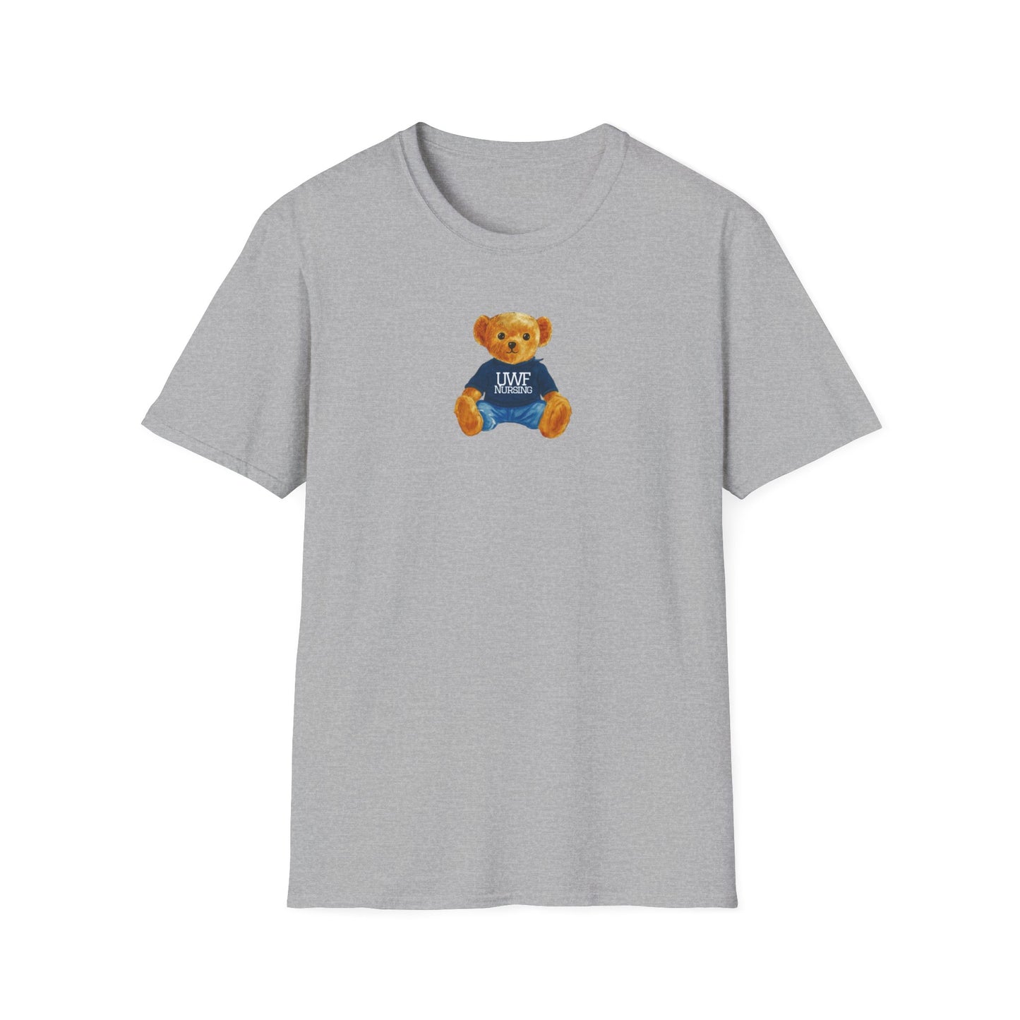 Teddy Bear Graphic T-Shirt — Cute Bear Wearing 'UWF NURSING' Sweater