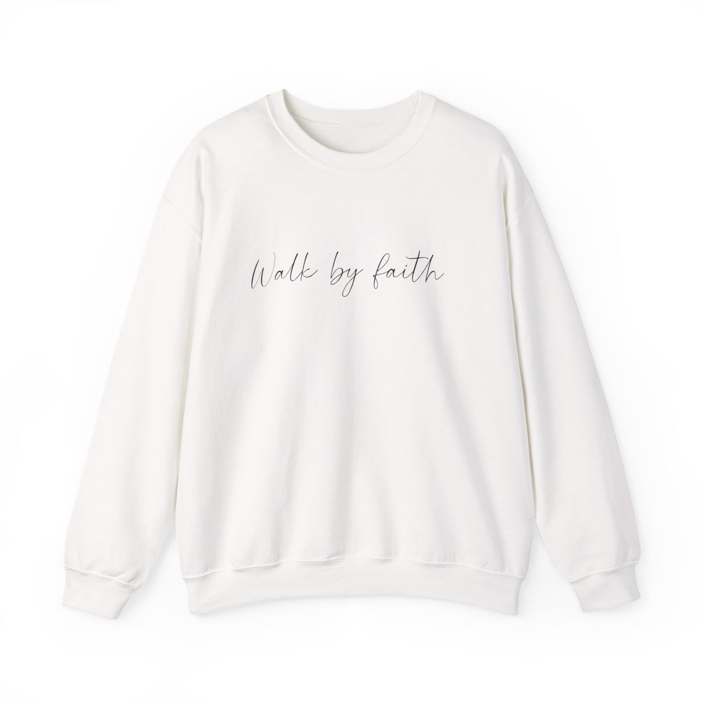 Crewneck Sweatshirt — "Walk by Faith" Minimal Script Christian Pullover