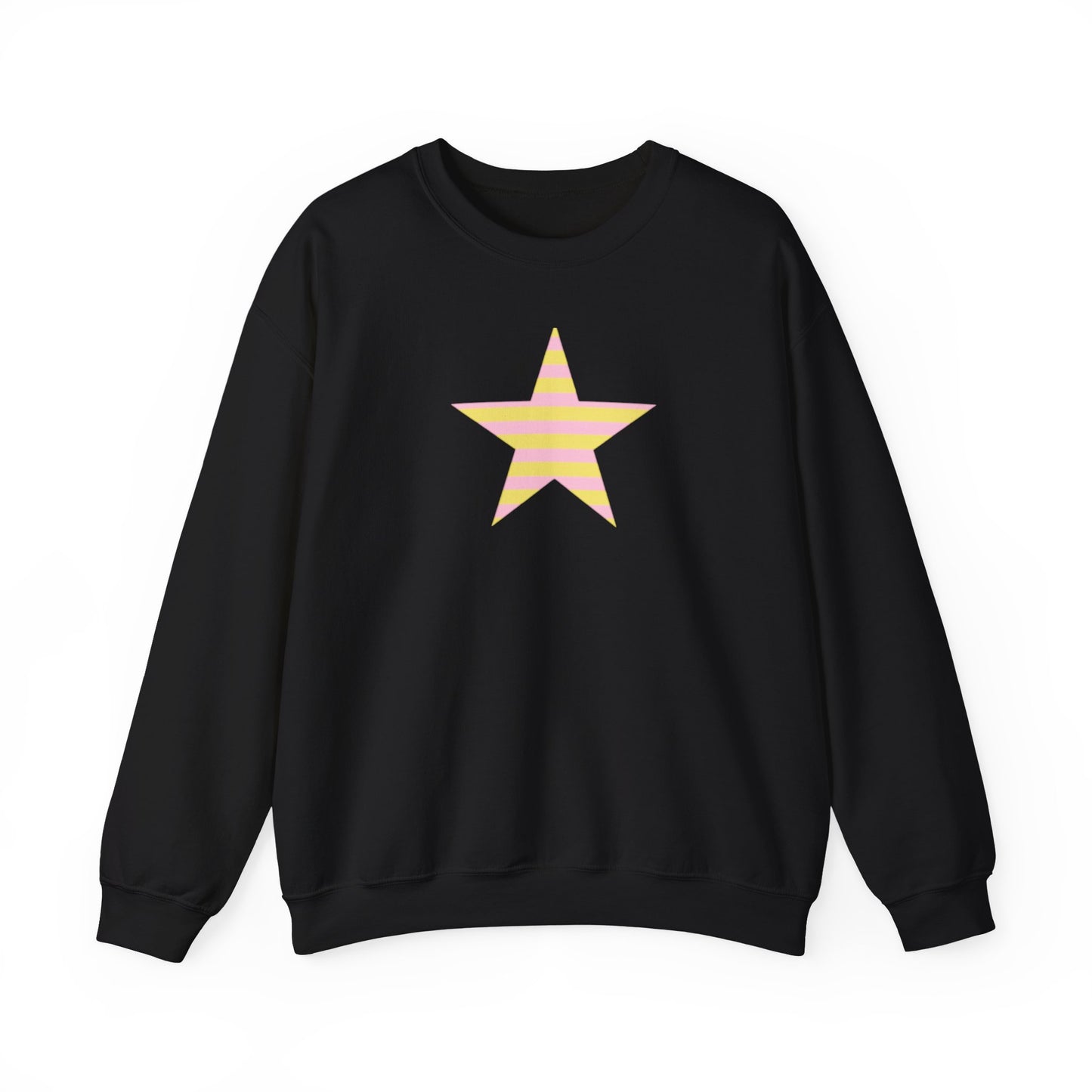 Star Stripe Crewneck — Pastel Pink & Yellow Graphic Sweatshirt