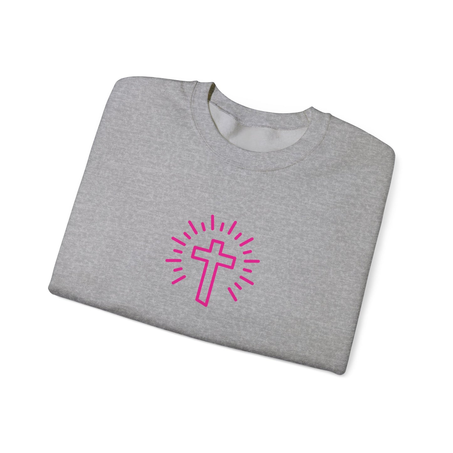 Christian Cross Crewneck Sweatshirt — Pink Radiant Faith Graphic