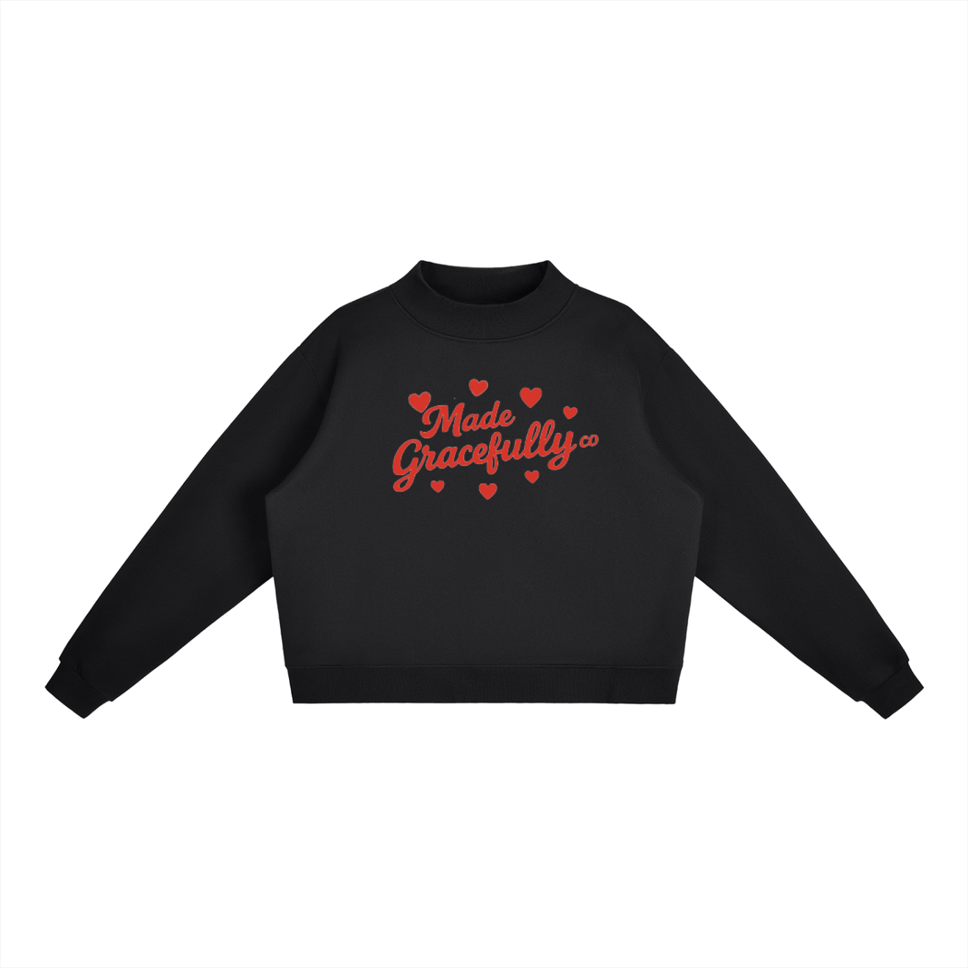 Hearts Logo Front Essential Fleece Mock-Neck Crew Sweatshirt