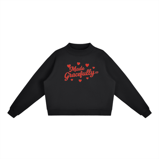 Hearts Logo Front Essential Fleece Mock-Neck Crew Sweatshirt